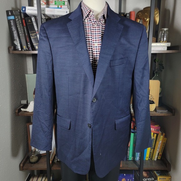 Kenneth Cole Men's Sport Coat Blazer Two‎ Button Navy Blue Wool Blend SLIM 50R